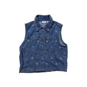 Y2K Paul Harris Denim Floral Embroidered Button Down Vest – Size M